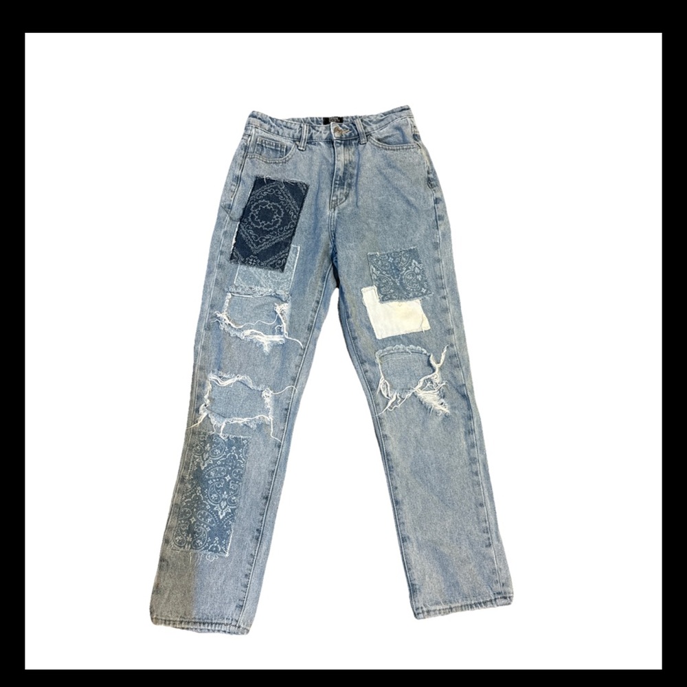 Light Blue Distressed Straight Leg Jeans